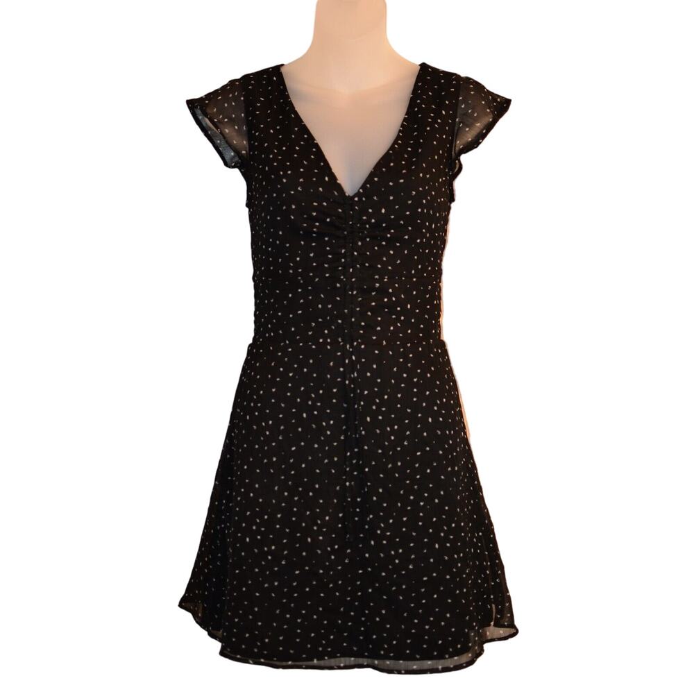 Leith XXS Mini Dress Black White Patten Mini Ruched A Line Casual Summer Party